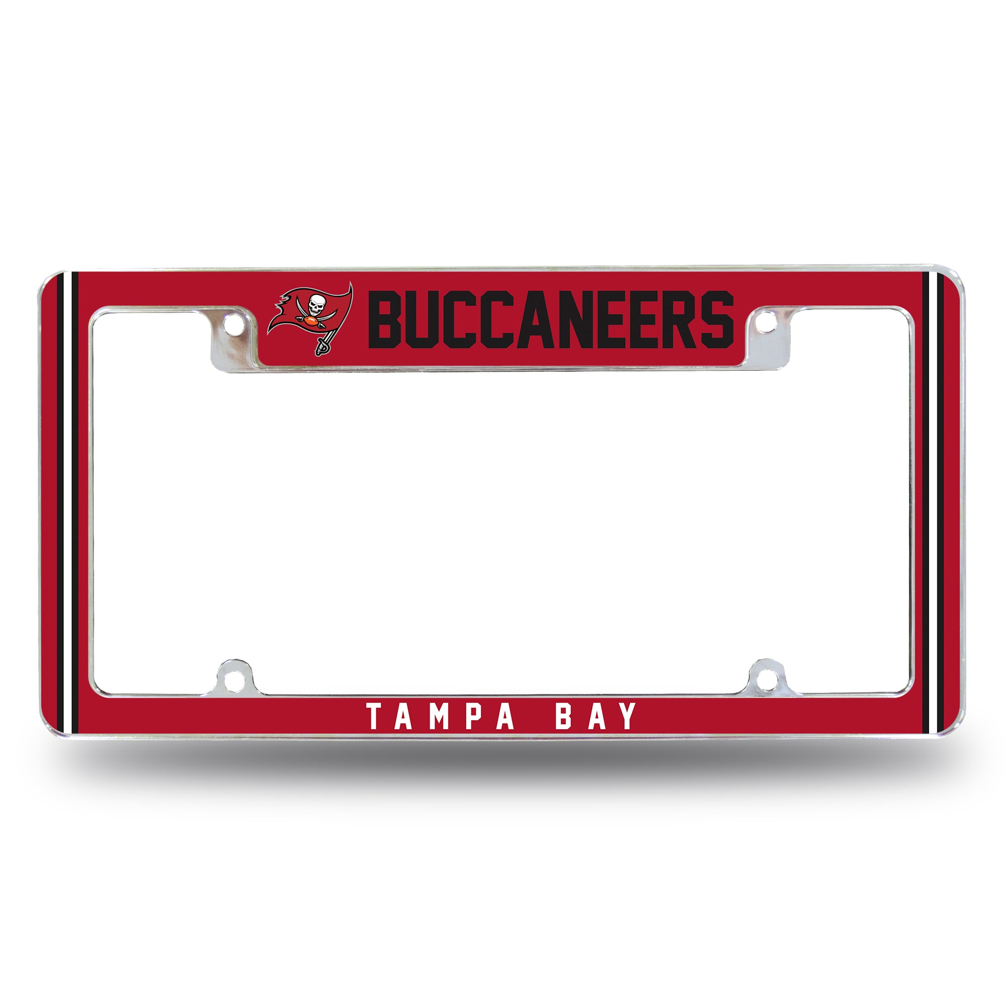 NFL Football Tampa Bay Buccaneers Classic 12" x 6" Chrome All Over Automotive License Plate Frame for Car/Truck/SUV