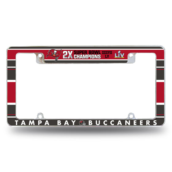NFL Football Tampa Bay Buccaneers Multi Champ 12" x 6" Chrome All Over Automotive License Plate Frame for Car/Truck/SUV