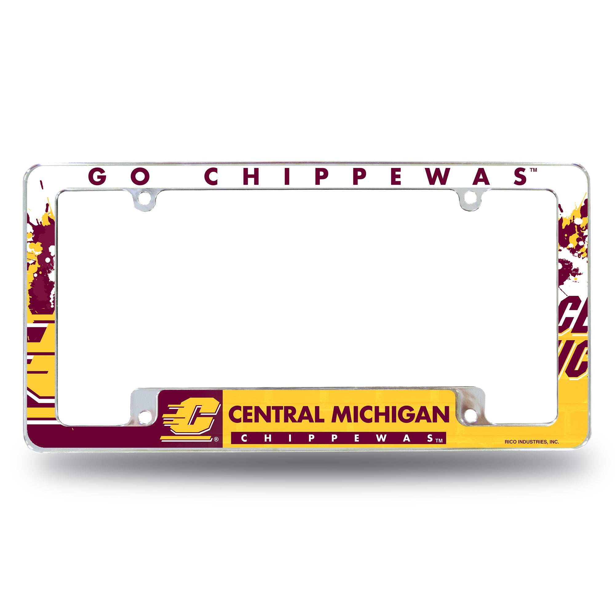 NCAA  Central Michigan Chippewas Primary 12" x 6" Chrome All Over Automotive License Plate Frame for Car/Truck/SUV