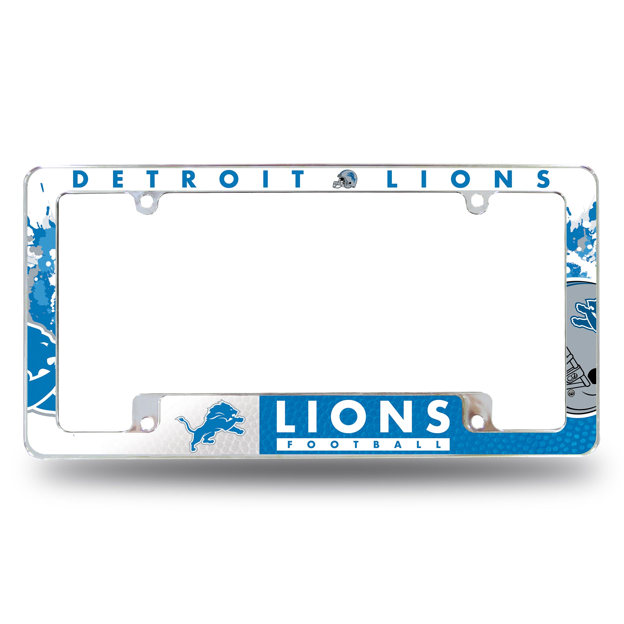 NFL Football Detroit Lions Primary 12" x 6" Chrome All Over Automotive License Plate Frame for Car/Truck/SUV
