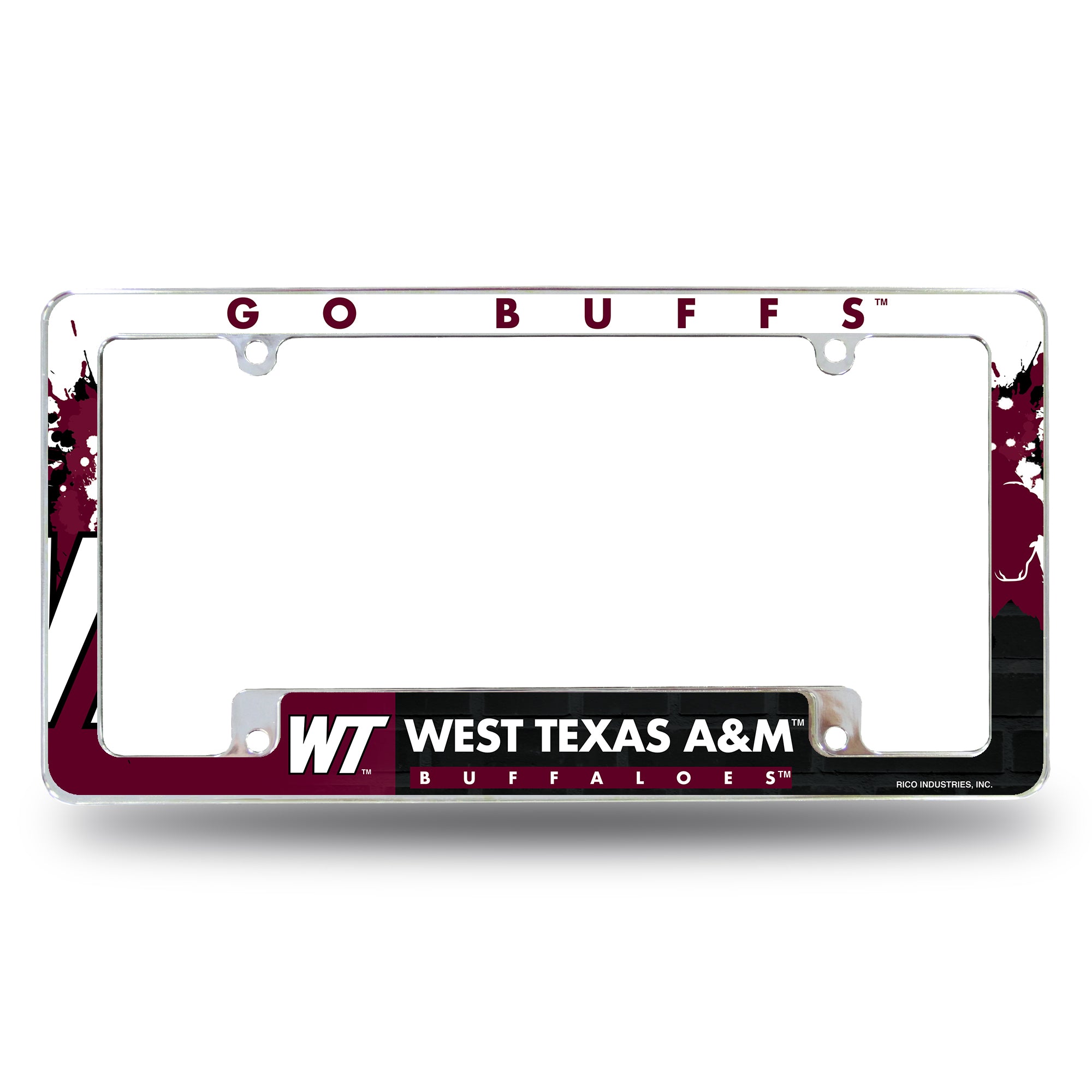 NCAA  West Texas A&m Buffalos Primary 12" x 6" Chrome All Over Automotive License Plate Frame for Car/Truck/SUV