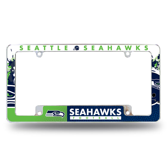 NFL Football Seattle Seahawks Primary 12" x 6" Chrome All Over Automotive License Plate Frame for Car/Truck/SUV