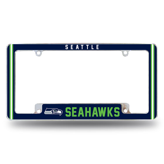 NFL Football Seattle Seahawks Classic 12" x 6" Chrome All Over Automotive License Plate Frame for Car/Truck/SUV