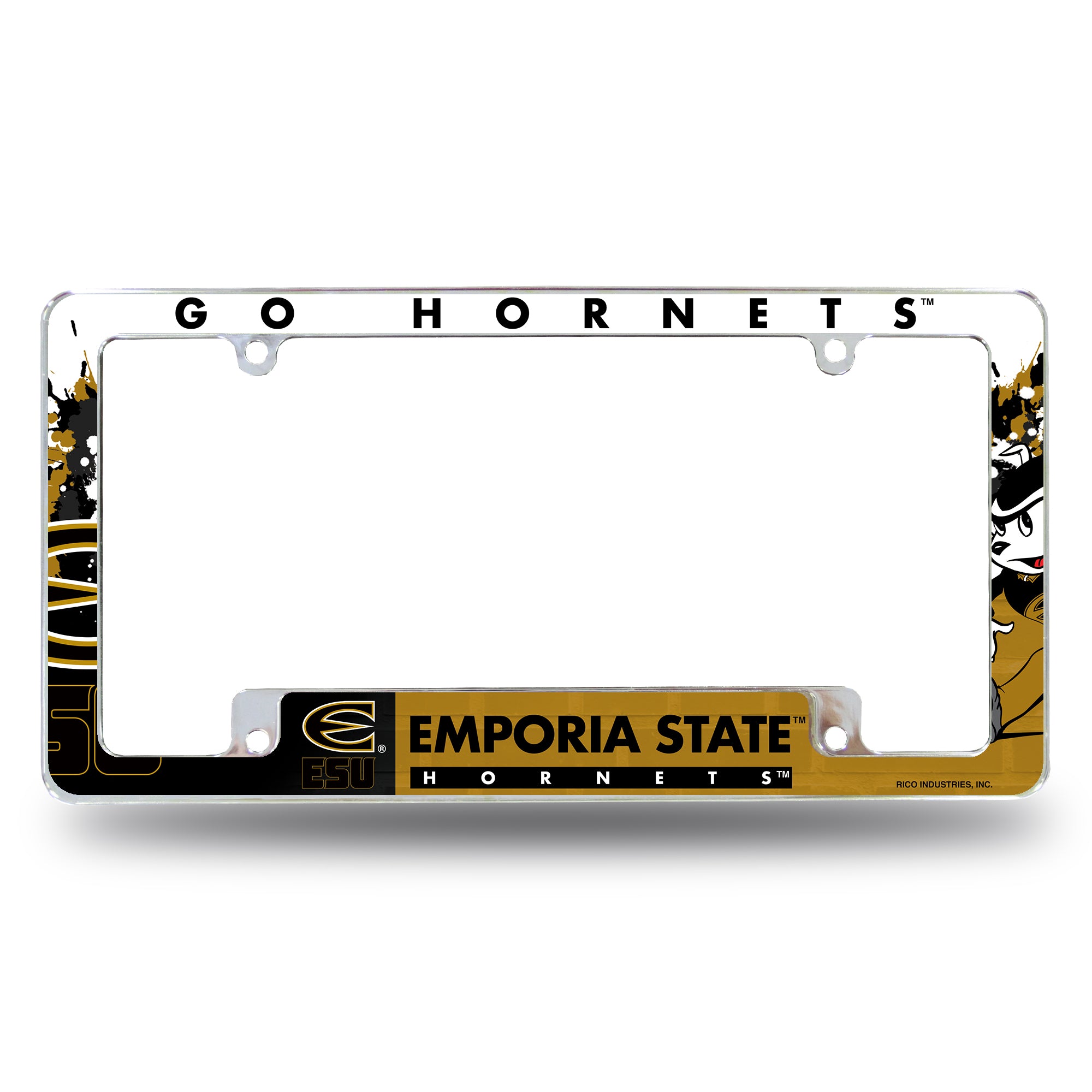 NCAA  Emporia State Hornets Primary 12" x 6" Chrome All Over Automotive License Plate Frame for Car/Truck/SUV