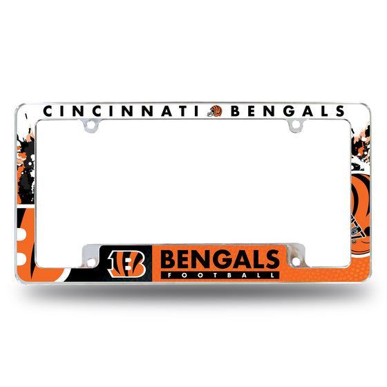 NFL Football Cincinnati Bengals Primary 12" x 6" Chrome All Over Automotive License Plate Frame for Car/Truck/SUV