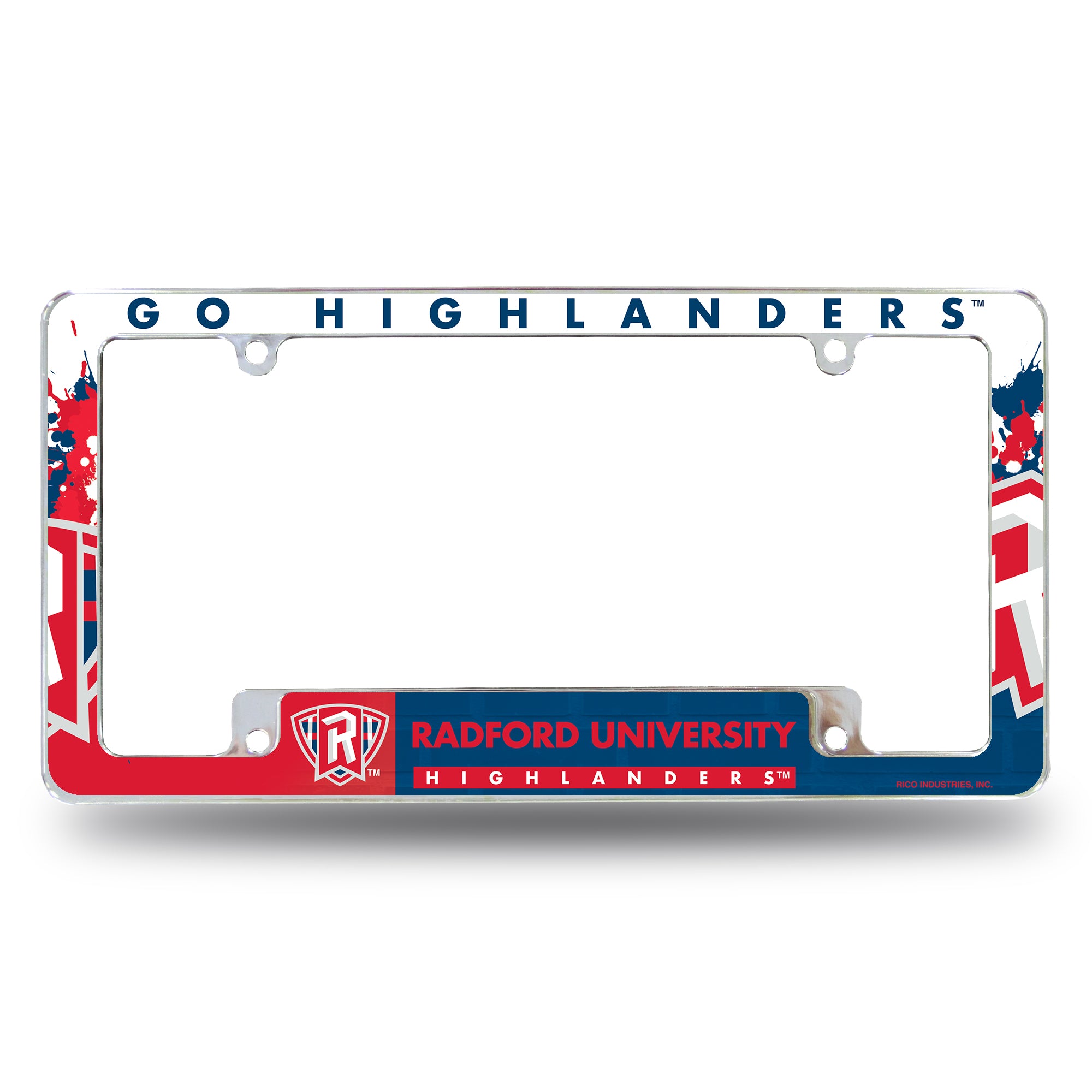 NCAA  Radford  Highlanders Primary 12" x 6" Chrome All Over Automotive License Plate Frame for Car/Truck/SUV