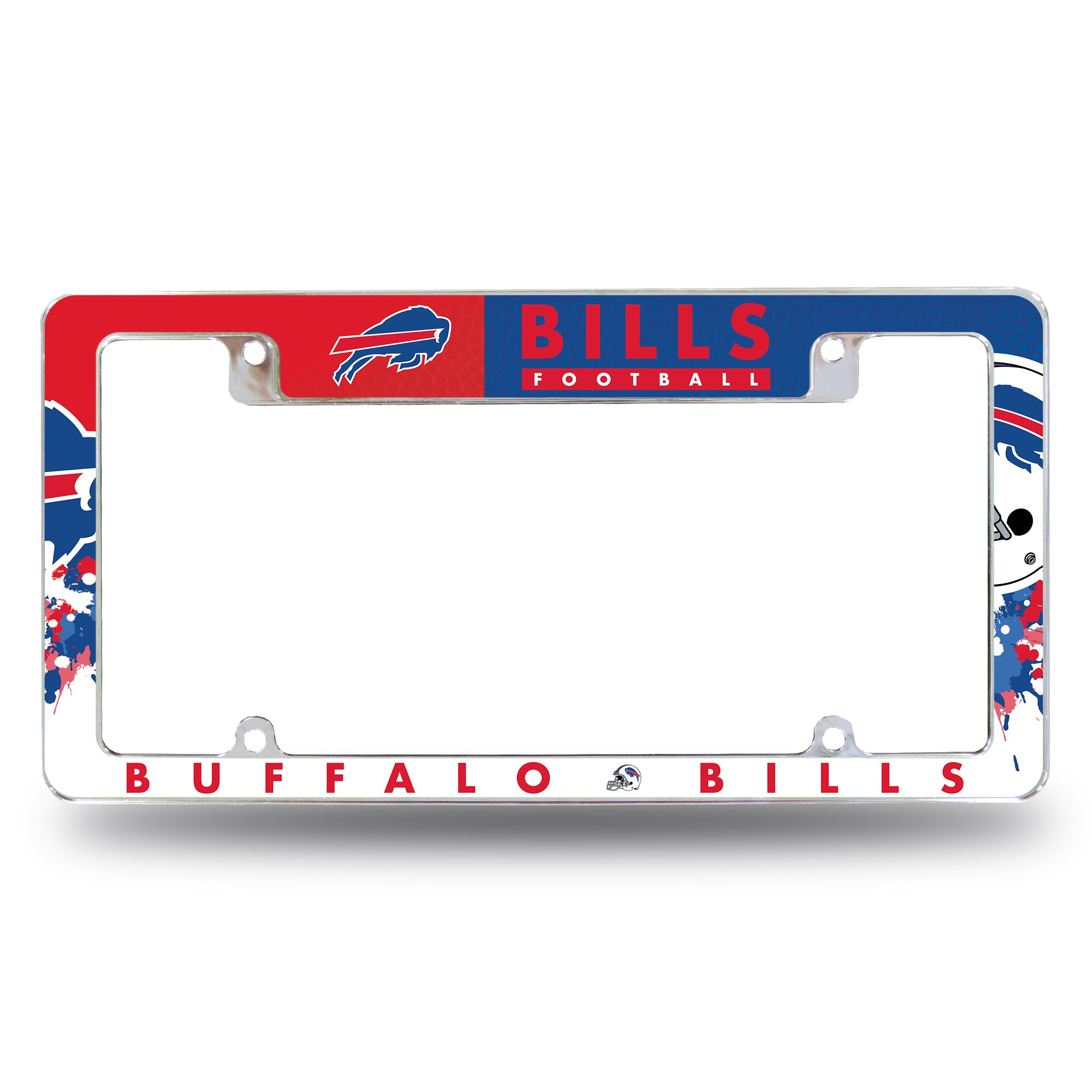 NFL Football Buffalo Bills Primary 12" x 6" Chrome All Over Automotive License Plate Frame for Car/Truck/SUV