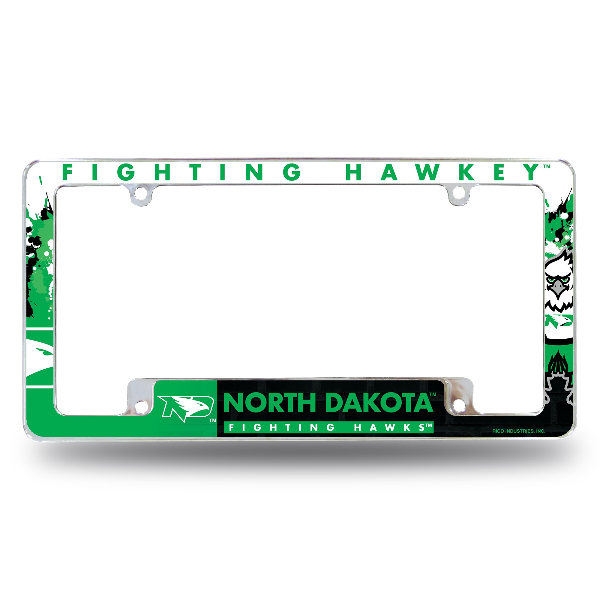 NCAA  North Dakota Fighting Hawks Primary 12" x 6" Chrome All Over Automotive License Plate Frame for Car/Truck/SUV