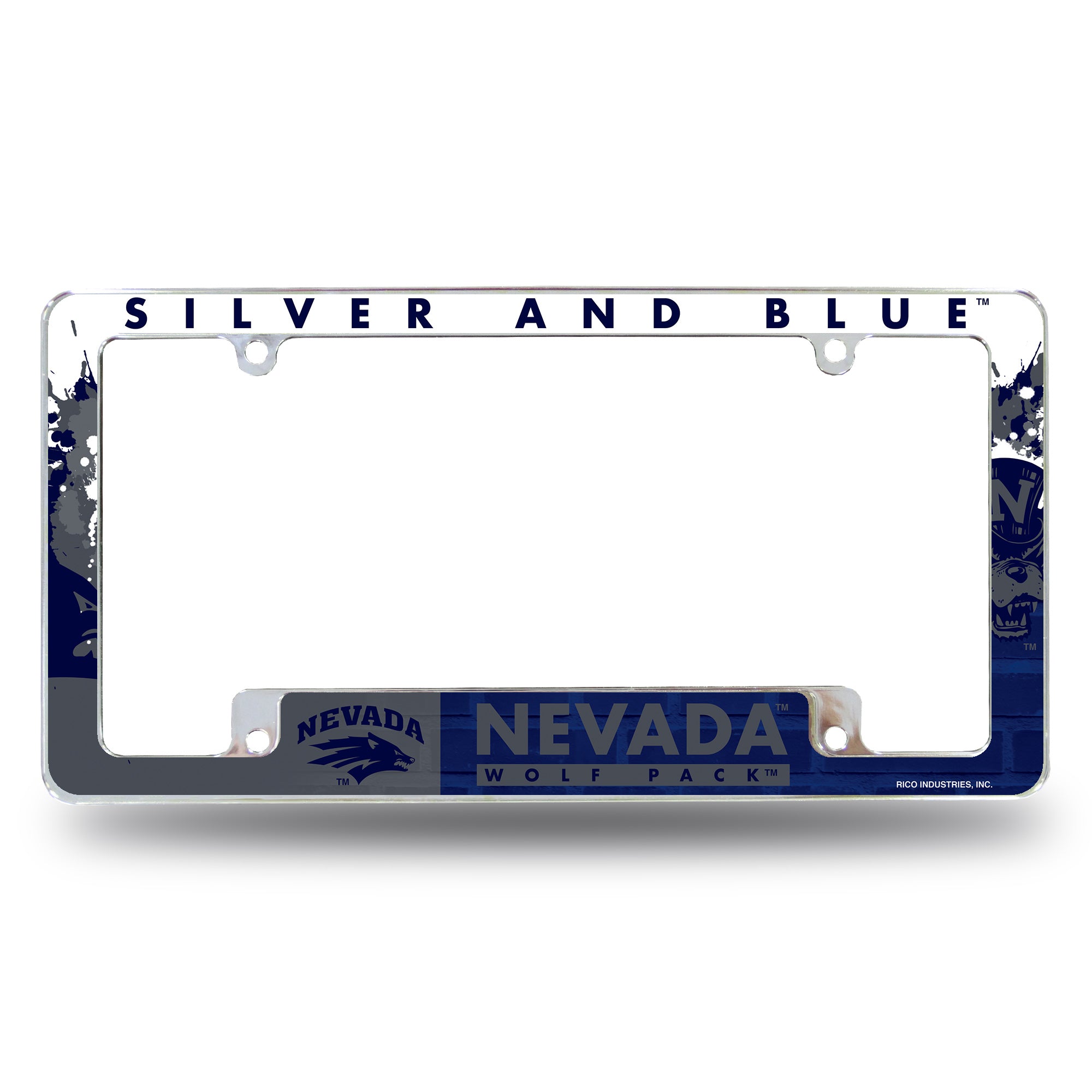 NCAA  Nevada-Reno Wolf Pack Primary 12" x 6" Chrome All Over Automotive License Plate Frame for Car/Truck/SUV