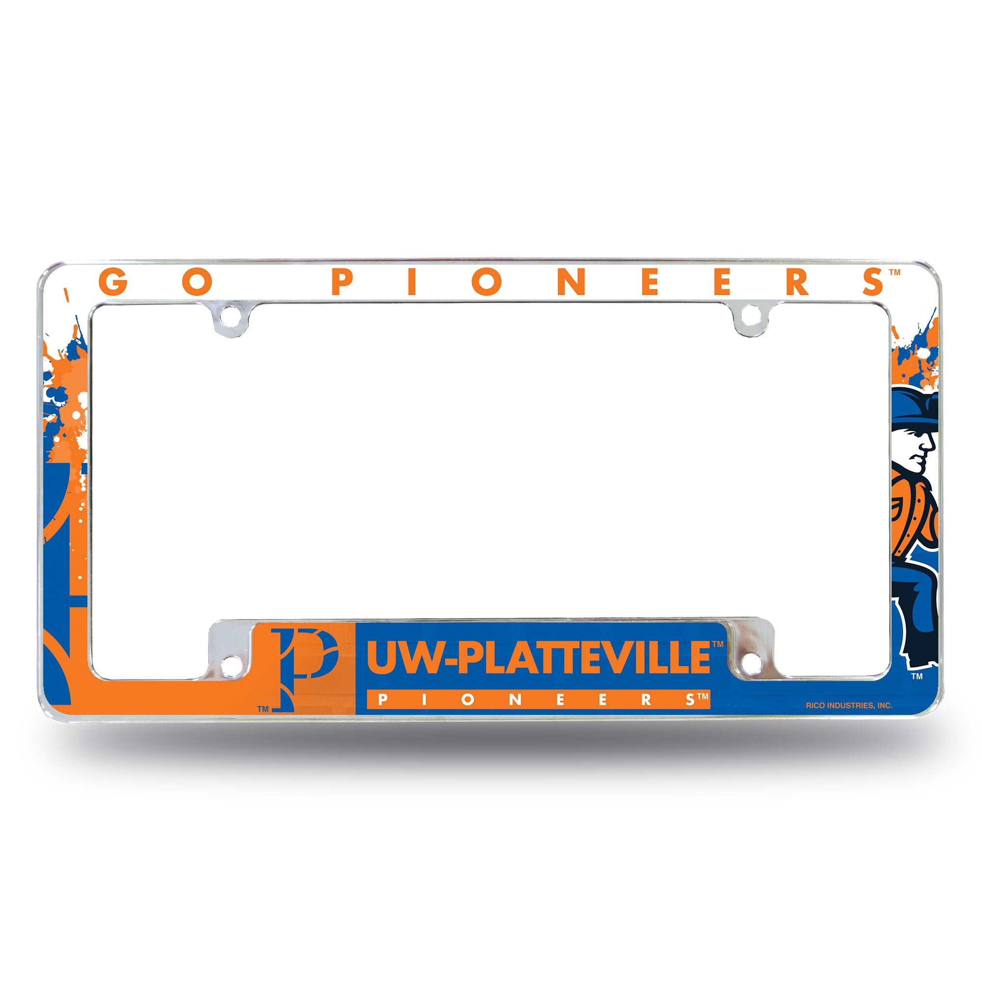 NCAA  Wisconsin-Platteville Pioneers Primary 12" x 6" Chrome All Over Automotive License Plate Frame for Car/Truck/SUV