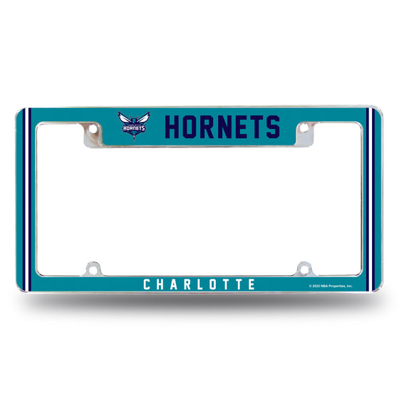 NBA Basketball Charlotte Hornets Classic 12" x 6" Chrome All Over Automotive License Plate Frame for Car/Truck/SUV