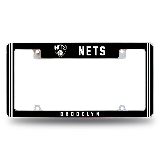 NBA Basketball Brooklyn Nets Classic 12" x 6" Chrome All Over Automotive License Plate Frame for Car/Truck/SUV