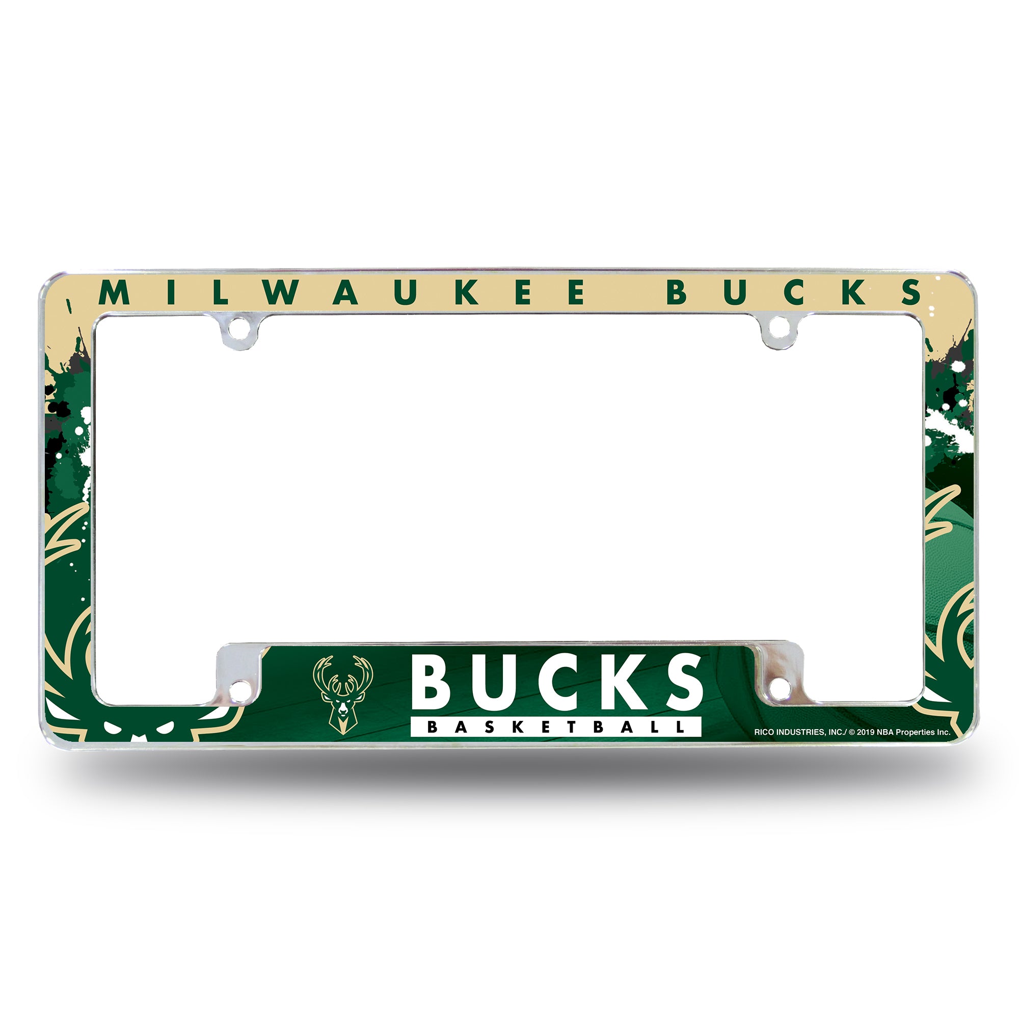 NBA Basketball Milwaukee Bucks Primary 12" x 6" Chrome All Over Automotive License Plate Frame for Car/Truck/SUV