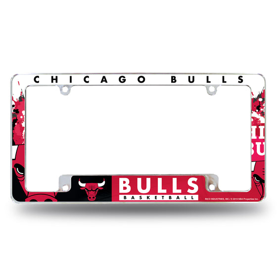 NBA Basketball Chicago Bulls Primary 12" x 6" Chrome All Over Automotive License Plate Frame for Car/Truck/SUV
