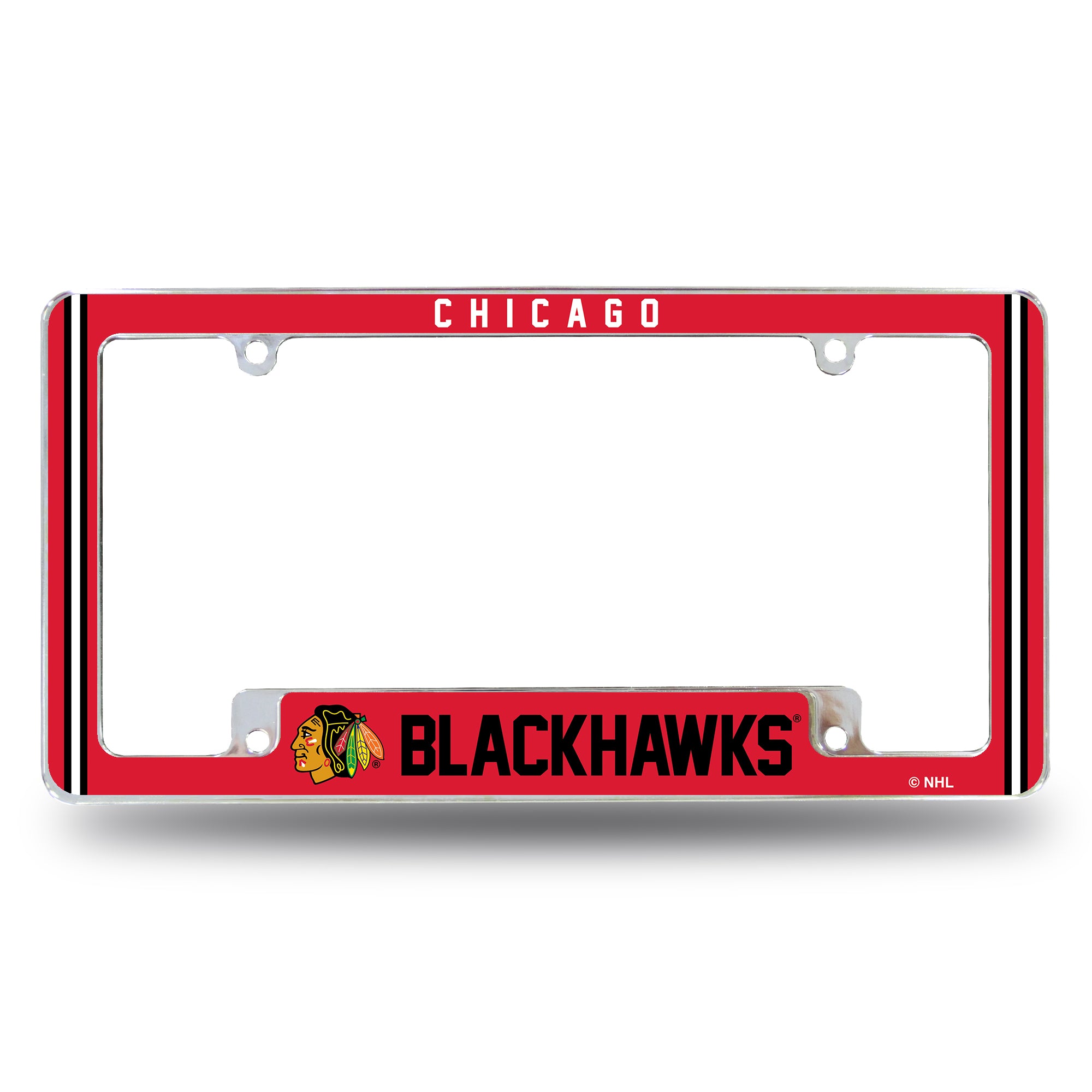 NHL Hockey Chicago Blackhawks Classic 12" x 6" Chrome All Over Automotive License Plate Frame for Car/Truck/SUV