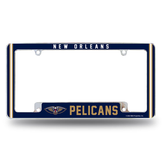 NBA Basketball New Orleans Pelicans Classic 12" x 6" Chrome All Over Automotive License Plate Frame for Car/Truck/SUV