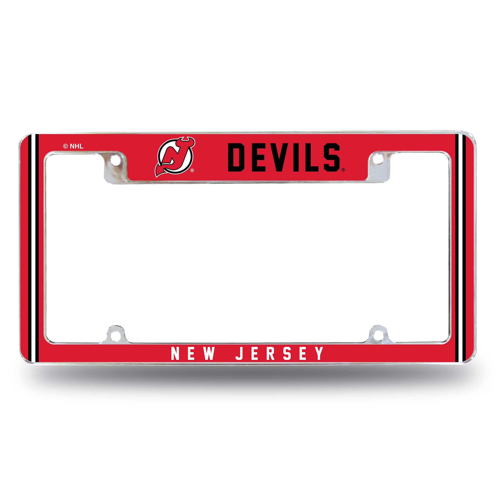 NHL Hockey New Jersey Devils Classic 12" x 6" Chrome All Over Automotive License Plate Frame for Car/Truck/SUV