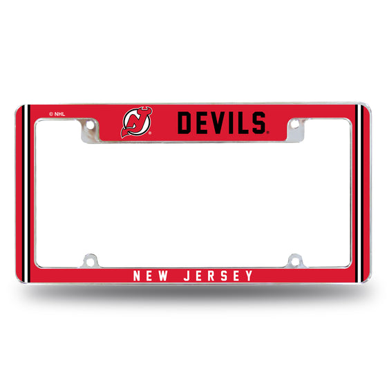 NHL Hockey New Jersey Devils Classic 12" x 6" Chrome All Over Automotive License Plate Frame for Car/Truck/SUV