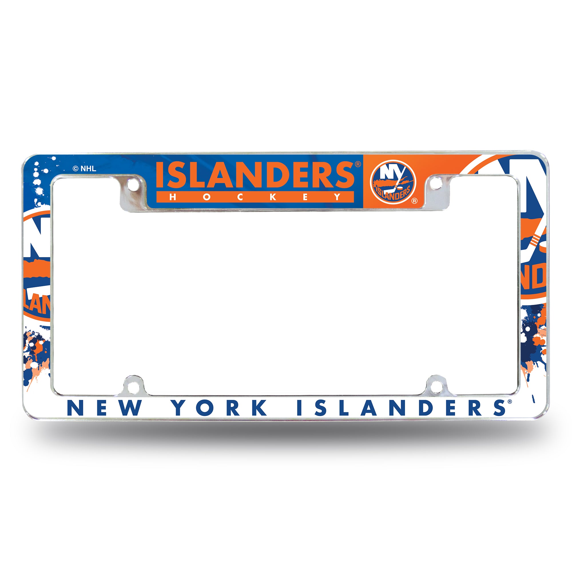 NHL Hockey New York Islanders Primary 12" x 6" Chrome All Over Automotive License Plate Frame for Car/Truck/SUV
