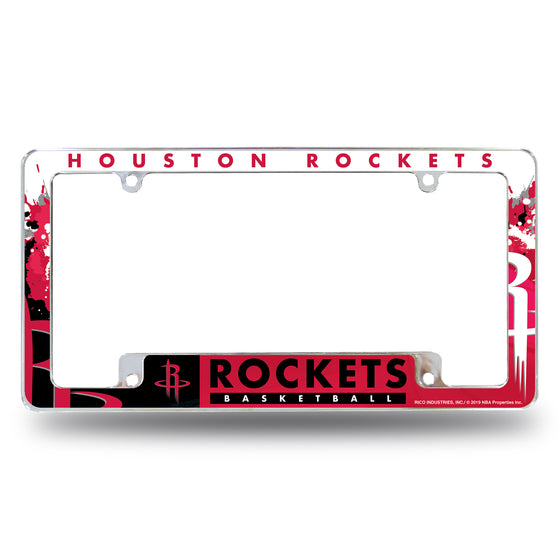 NBA Basketball Houston Rockets Primary 12" x 6" Chrome All Over Automotive License Plate Frame for Car/Truck/SUV