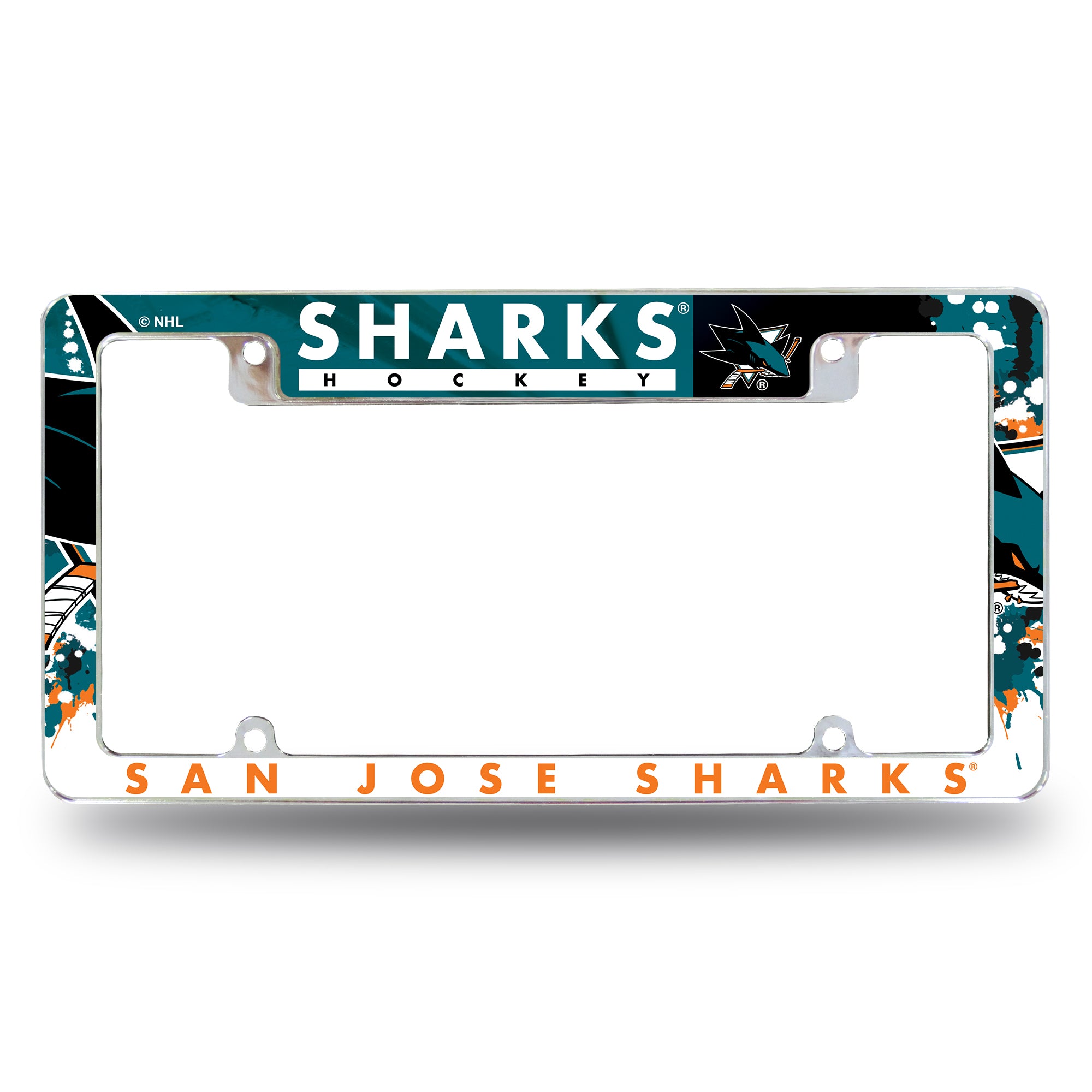 NHL Hockey San Jose Sharks Primary 12" x 6" Chrome All Over Automotive License Plate Frame for Car/Truck/SUV