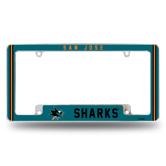 NHL Hockey San Jose Sharks Classic 12" x 6" Chrome All Over Automotive License Plate Frame for Car/Truck/SUV