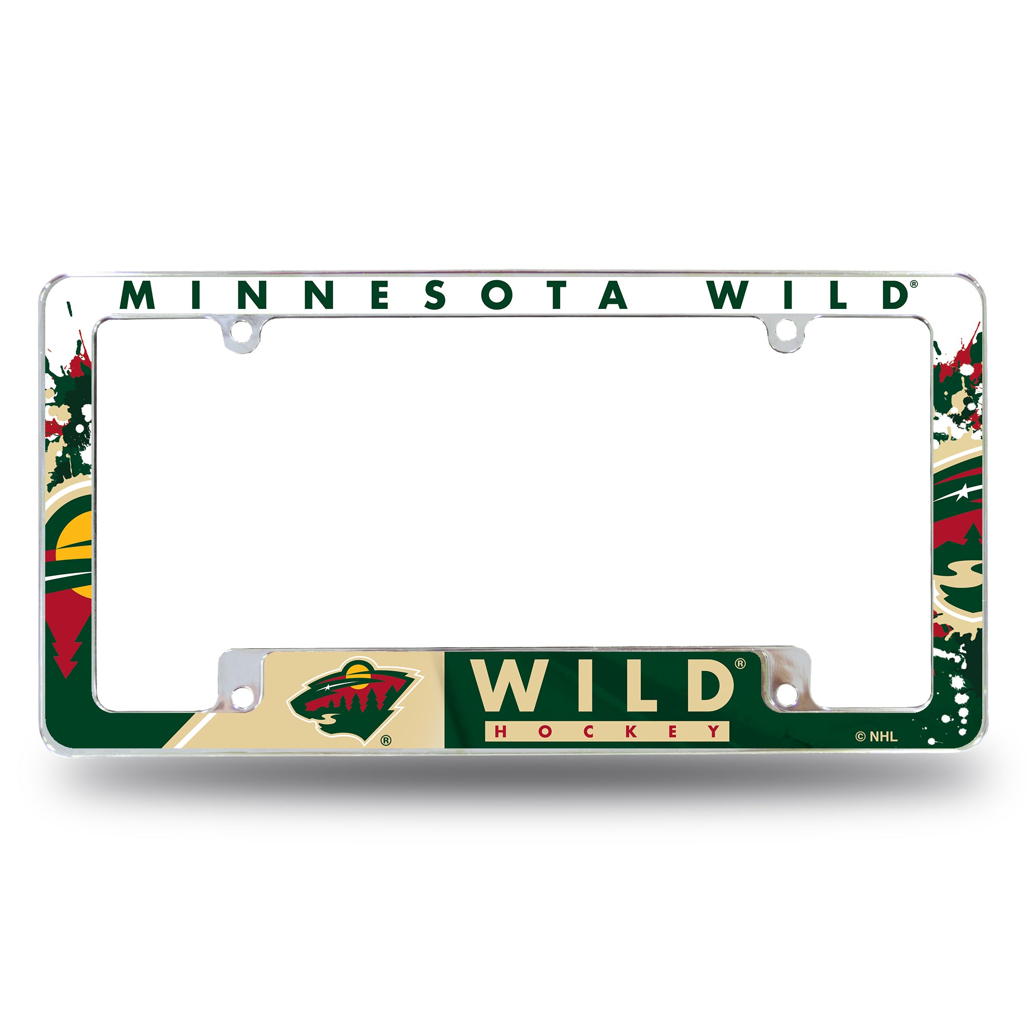 NHL Hockey Minnesota Wild Primary 12" x 6" Chrome All Over Automotive License Plate Frame for Car/Truck/SUV