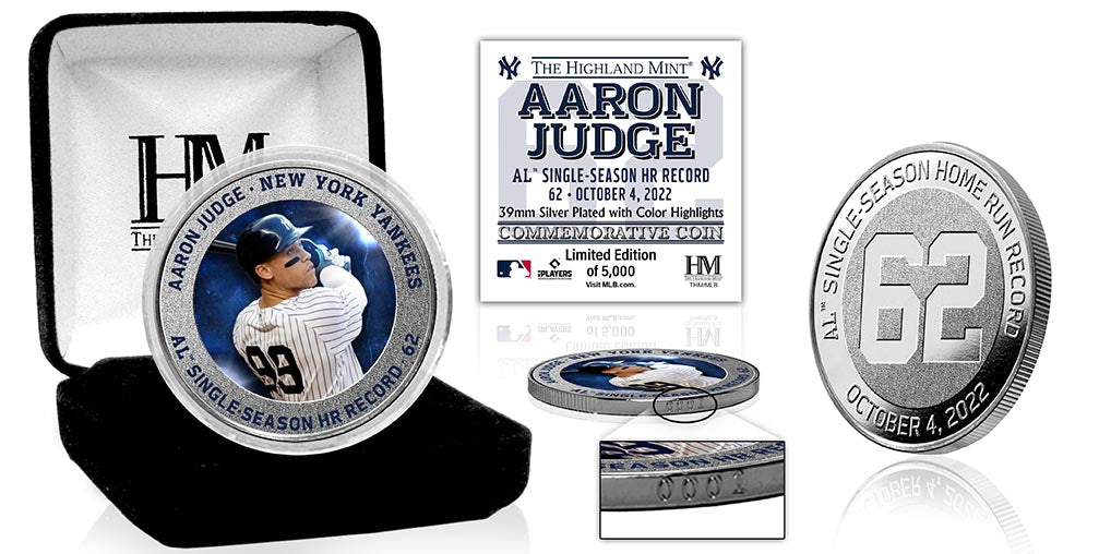 Aaron Judge AL Single Season Home Run Record 62 Silver Coin - Sports Collectibles, Sports Memorabilia, Sports Fan Shop, Sports Gifts