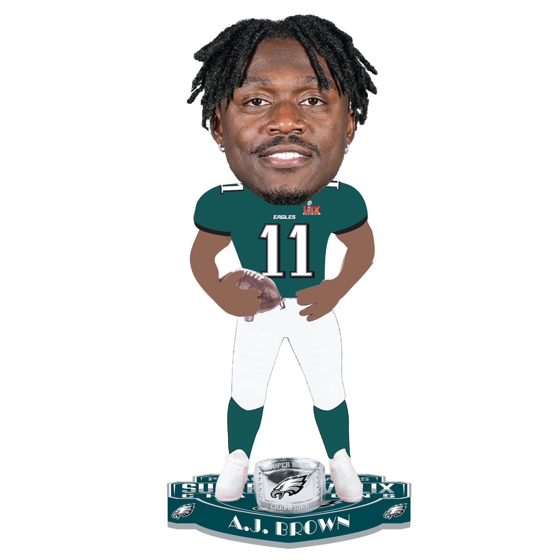 Philadelphia Eagles Super Bowl LIX Champions AJ Brown 8" Ring Bobblehead - Sports Collectibles, Sports Memorabilia, Sports Fan Shop, Sports Gifts