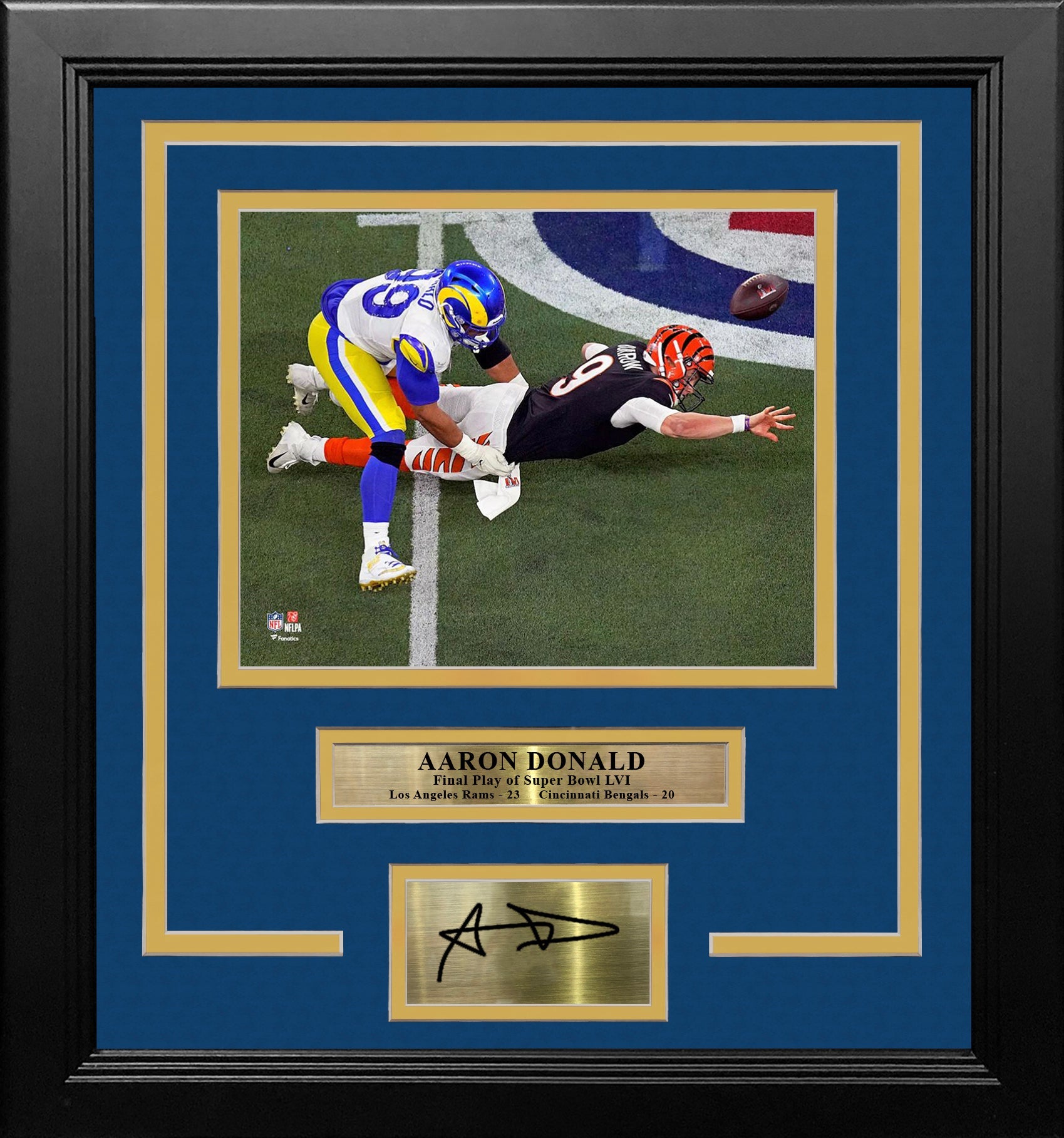 Aaron Donald Super Bowl LVI Final Play Los Angeles Rams 8x10 Framed Photo with Engraved Autograph - Sports Collectibles, Sports Memorabilia, Sports Fan Shop, Sports Gifts