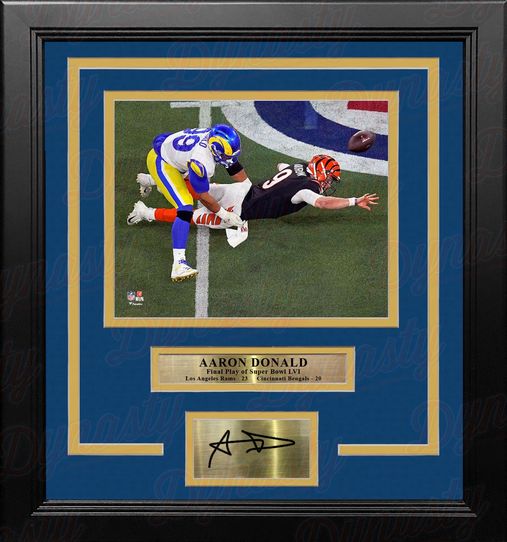 Aaron Donald Super Bowl LVI Final Play Los Angeles Rams 8x10 Framed Photo with Engraved Autograph - Sports Collectibles, Sports Memorabilia, Sports Fan Shop, Sports Gifts