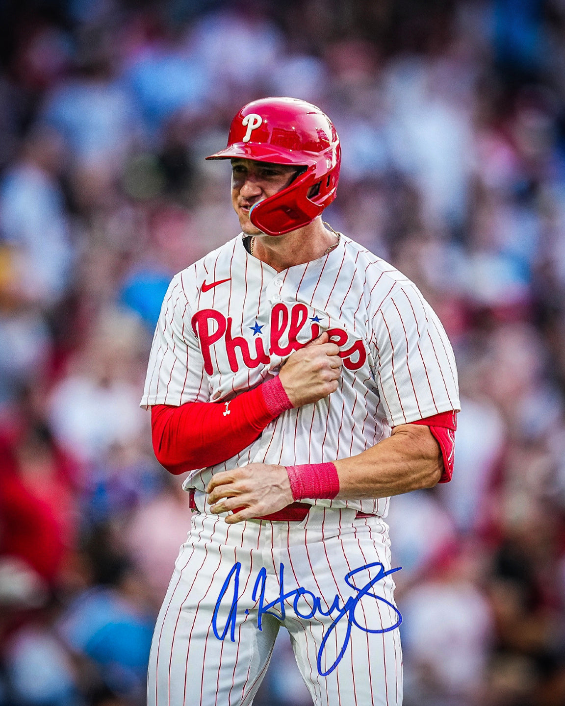 Austin Hays Chest Pound Autographed Philadelphia Phillies 8" x 10" Baseball Photo - Sports Collectibles, Sports Memorabilia, Sports Fan Shop, Sports Gifts