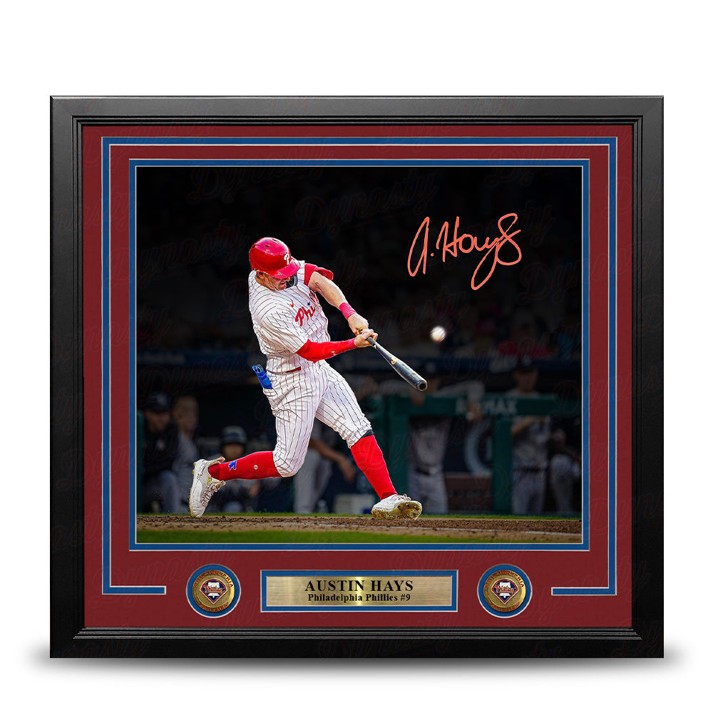 Austin Hays Blackout Swing Autographed Philadelphia Phillies 11" x 14" Framed Baseball Photo - Sports Collectibles, Sports Memorabilia, Sports Fan Shop, Sports Gifts