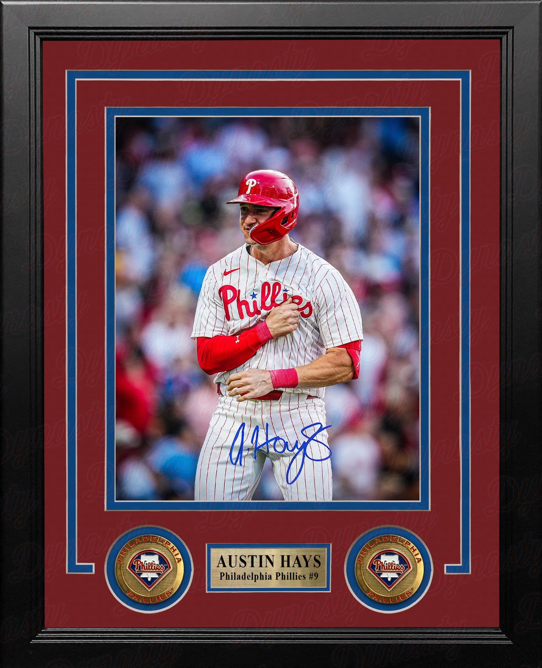 Austin Hays Chest Pound Autographed Philadelphia Phillies 8" x 10" Framed Baseball Photo - Sports Collectibles, Sports Memorabilia, Sports Fan Shop, Sports Gifts