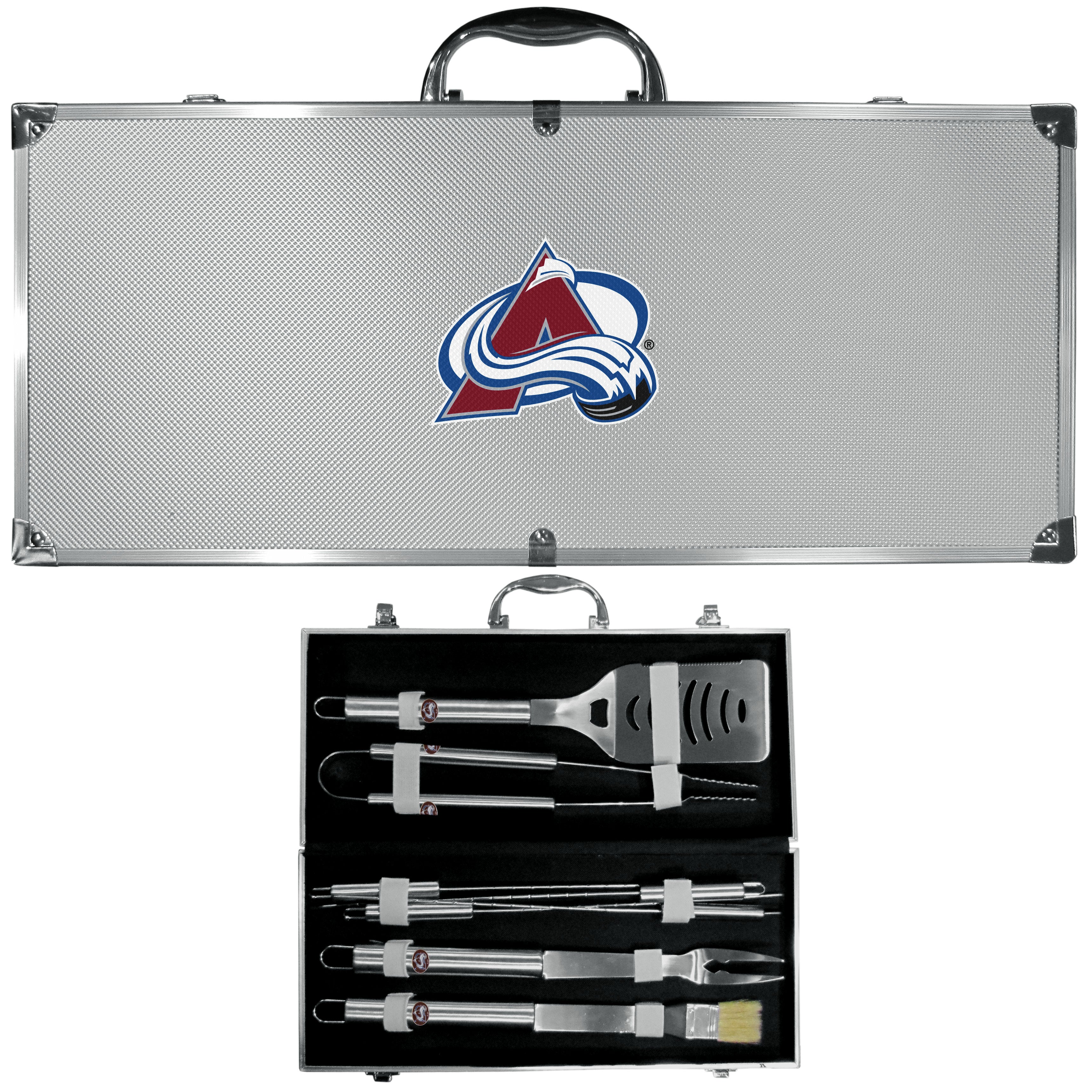 Colorado Avalanche 8 pc Stainless Steel BBQ Set w/Metal Case