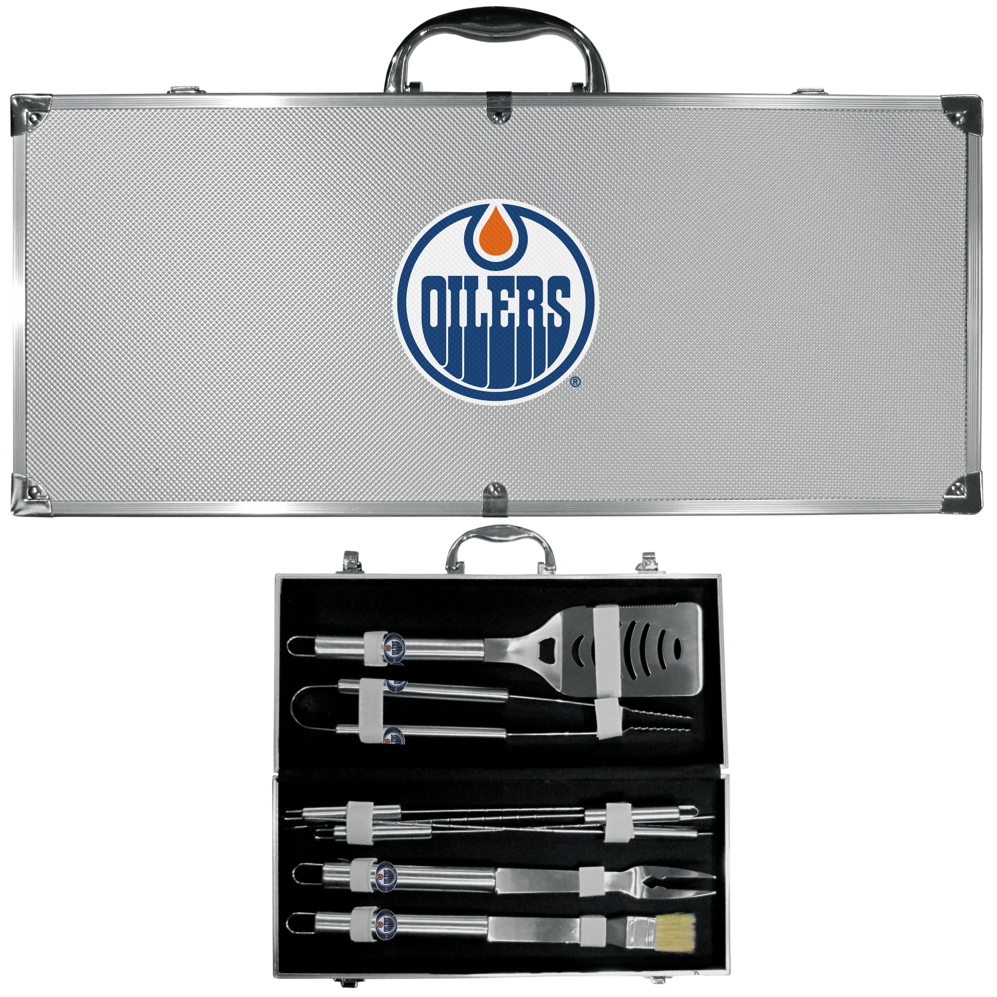 Edmonton Oilers 8 pc Stainless Steel BBQ Set w/Metal Case
