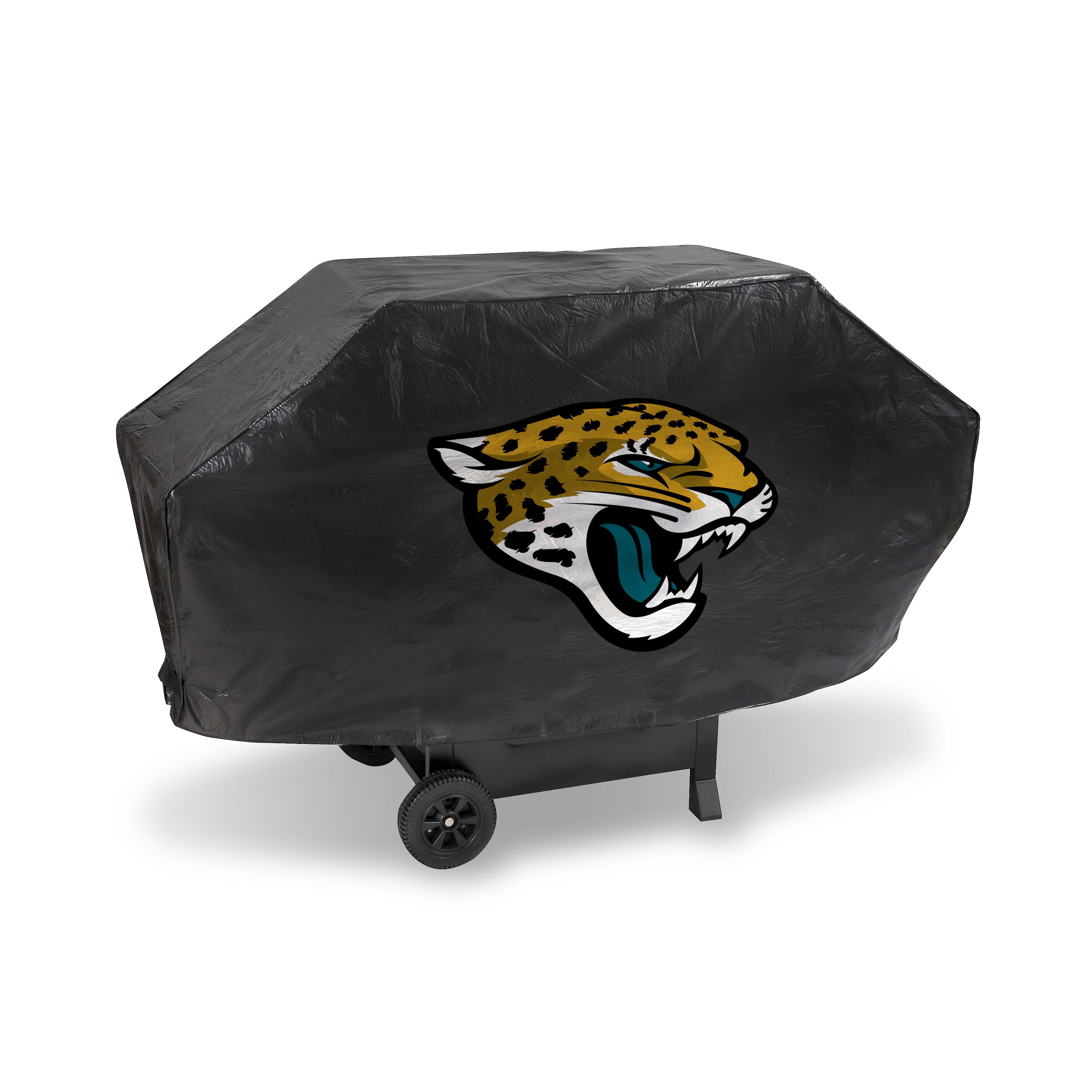 NFL Football Jacksonville Jaguars Black Deluxe Vinyl Grill Cover - 68" Wide/Heavy Duty/Velcro Staps