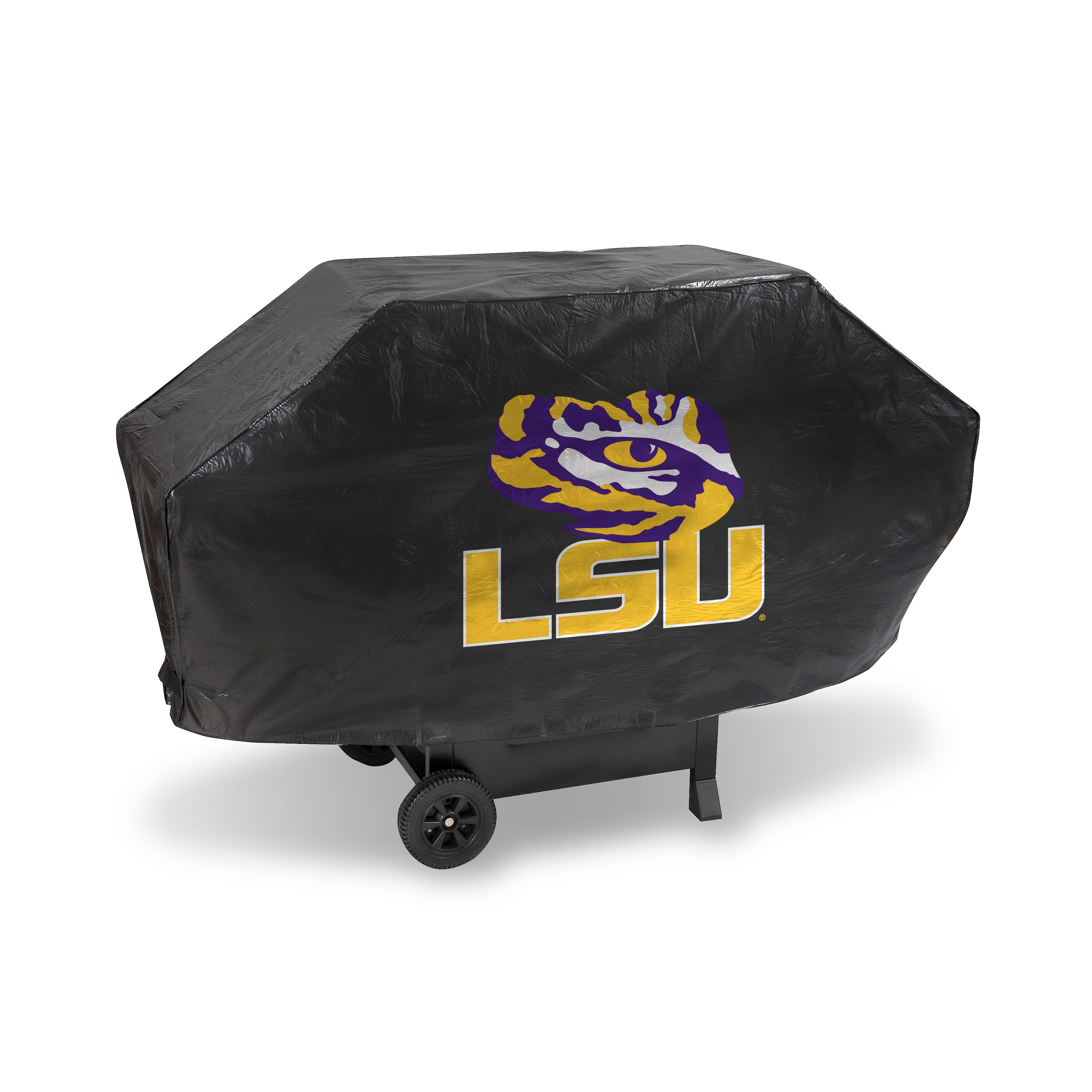 NCAA  LSU Tigers Black Deluxe Vinyl Grill Cover - 68" Wide/Heavy Duty/Velcro Staps
