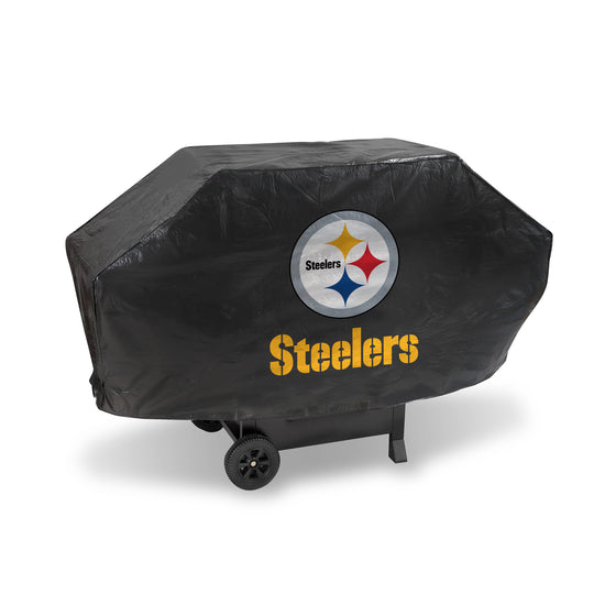 NFL Football Pittsburgh Steelers Black Deluxe Vinyl Grill Cover - 68" Wide/Heavy Duty/Velcro Staps