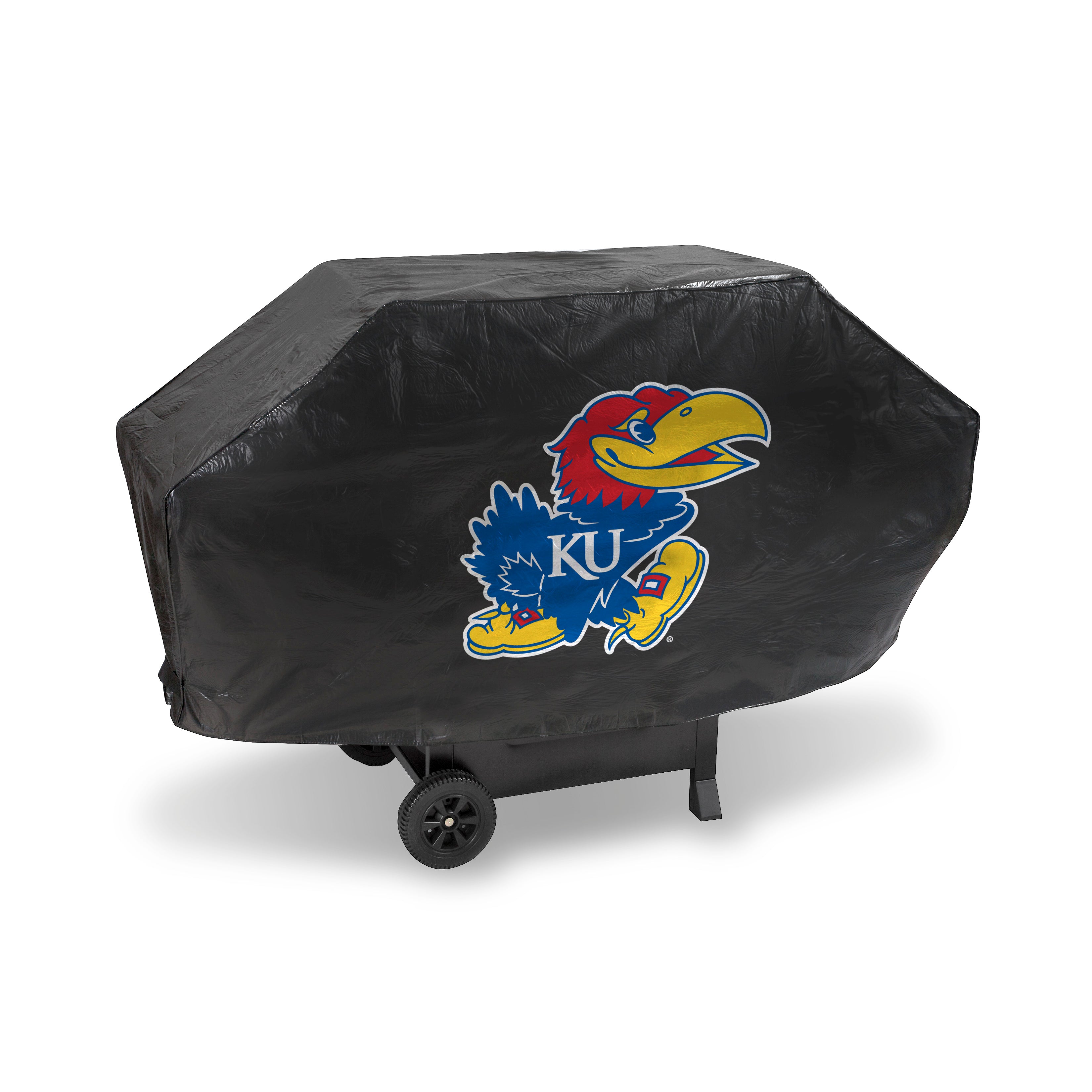 NCAA  Kansas Jayhawks Black Deluxe Vinyl Grill Cover - 68" Wide/Heavy Duty/Velcro Staps