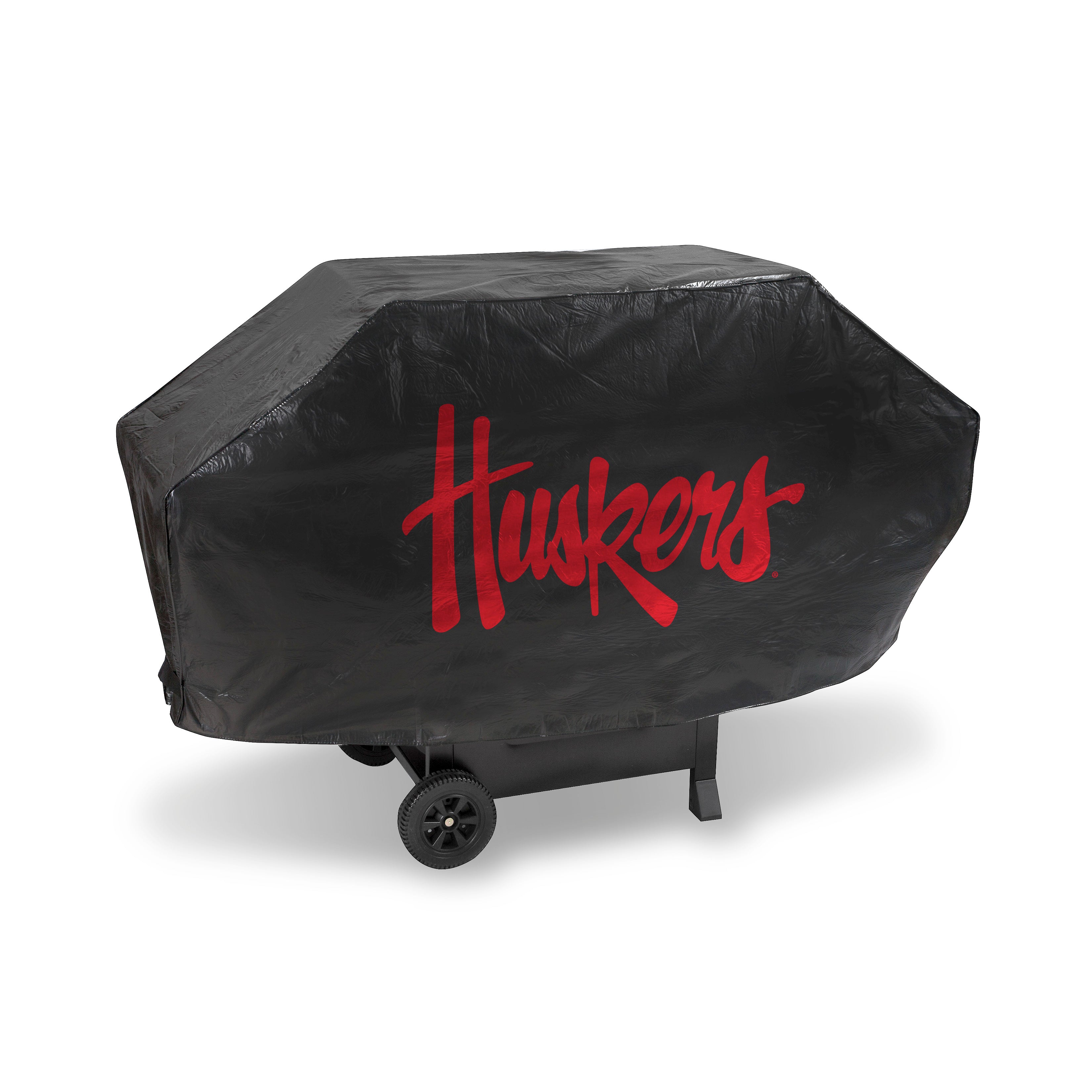 NCAA  Nebraska Cornhuskers Black Deluxe Vinyl Grill Cover - 68" Wide/Heavy Duty/Velcro Staps