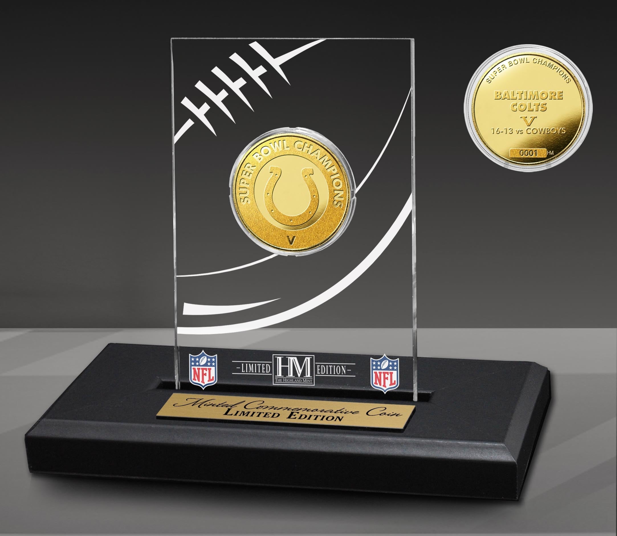 Baltimore Colts Super Bowl Champions Gold Coin with Acrylic Display - Sports Collectibles, Sports Memorabilia, Sports Fan Shop, Sports Gifts