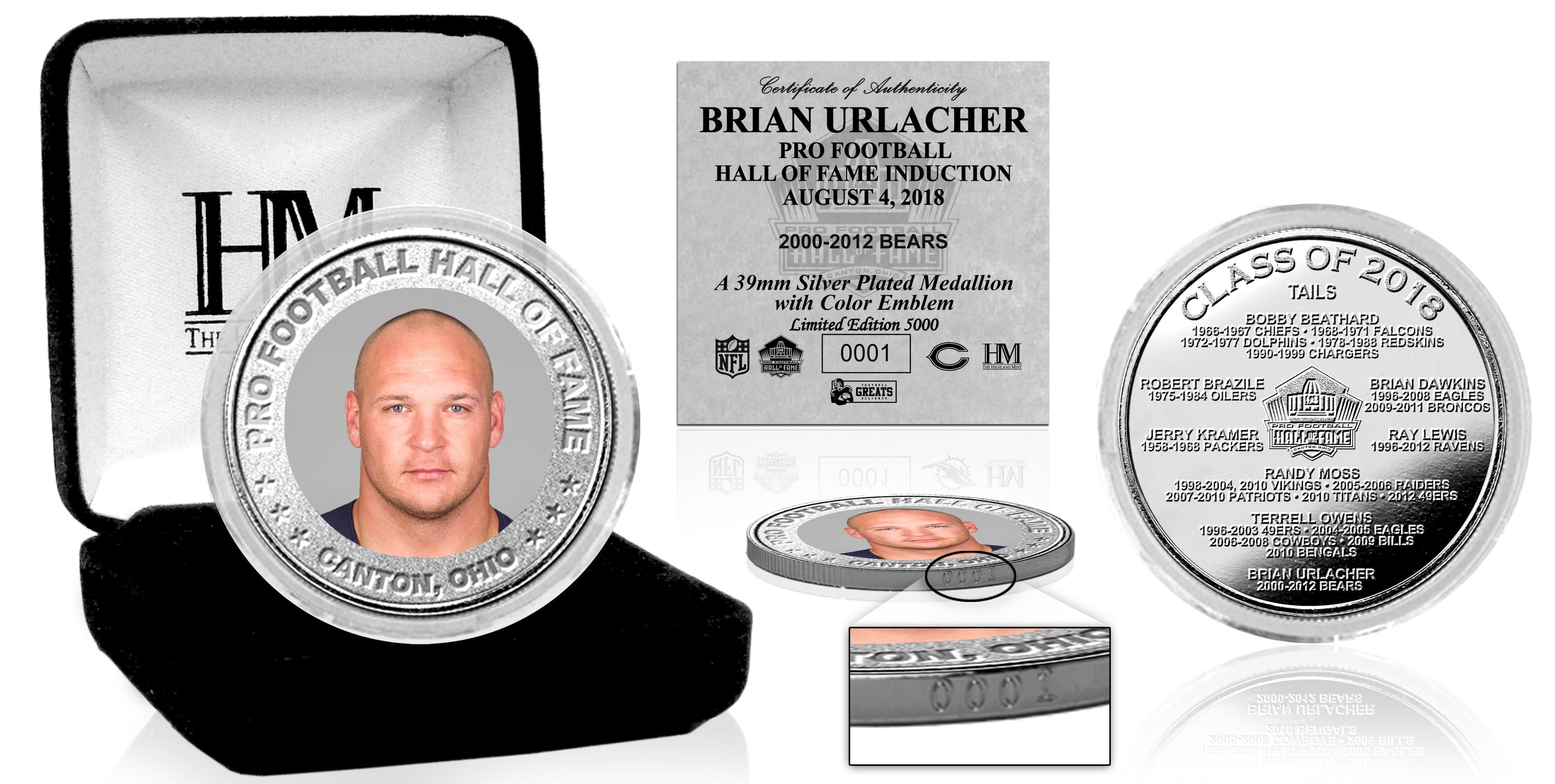 Brian Urlacher 2018 Pro Football HOF Induction Silver Color Coin - Sports Collectibles, Sports Memorabilia, Sports Fan Shop, Sports Gifts