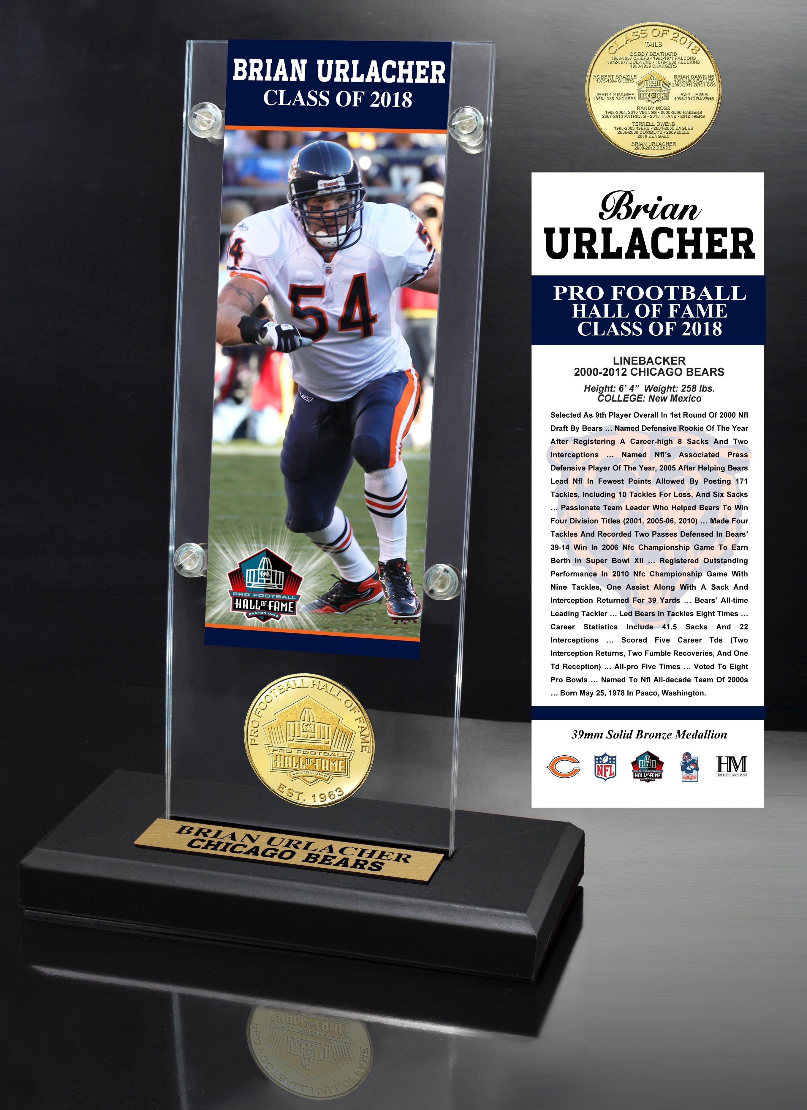 Brian Urlacher 2018 Pro Football HOF Induction Ticket & Bronze Coin Acrylic Desk Top - Sports Collectibles, Sports Memorabilia, Sports Fan Shop, Sports Gifts