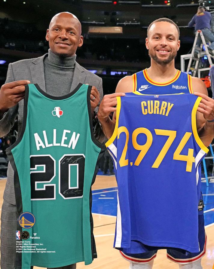 Ray Allen & Steph Curry 3-Point Record-Breaking Celebration 8" x 10" Basketball Photo - Sports Collectibles, Sports Memorabilia, Sports Fan Shop, Sports Gifts