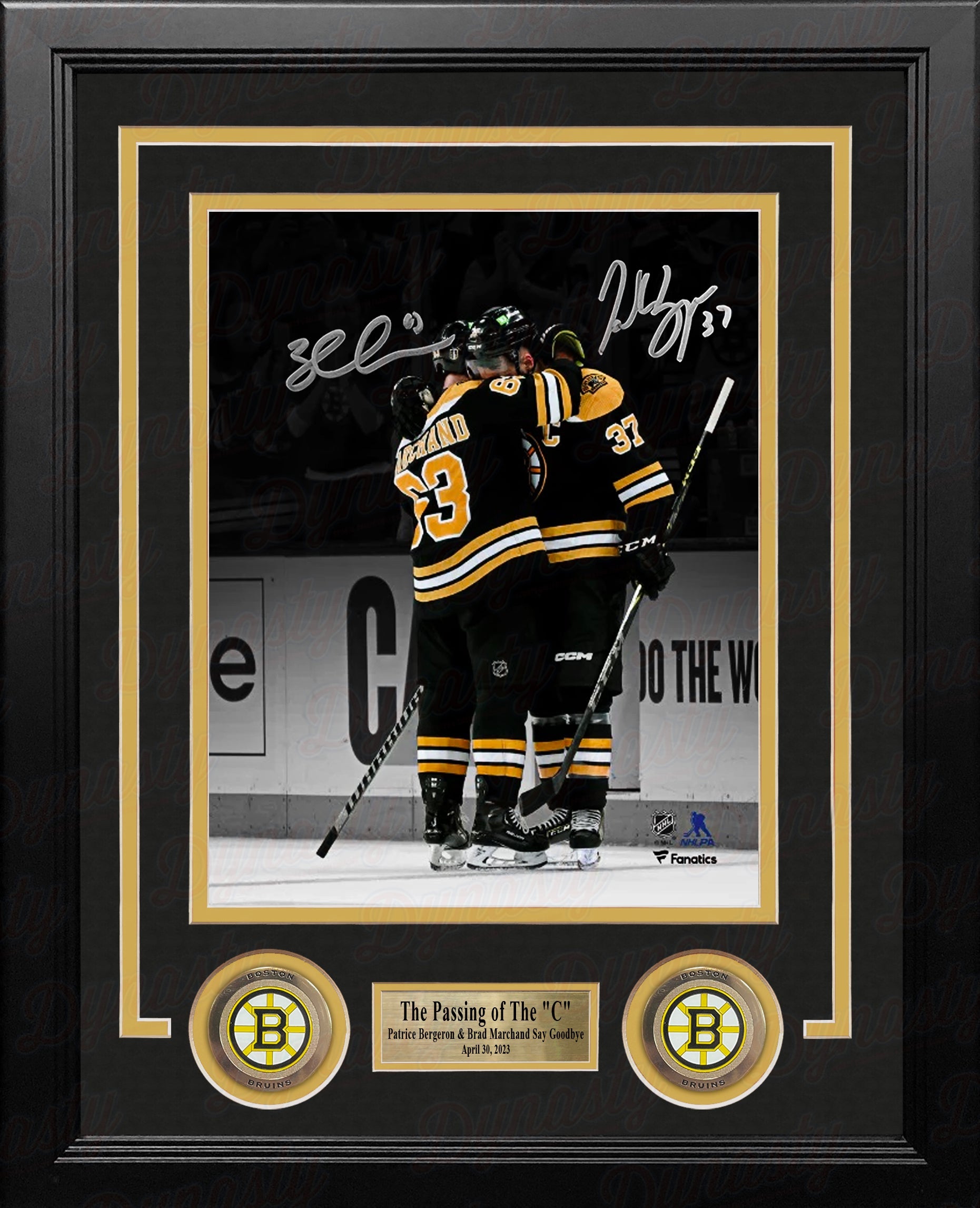 Patrice Bergeron & Brad Marchand Final Game Hug Boston Bruins Autographed 8" x 10" Framed Photo - Sports Collectibles, Sports Memorabilia, Sports Fan Shop, Sports Gifts