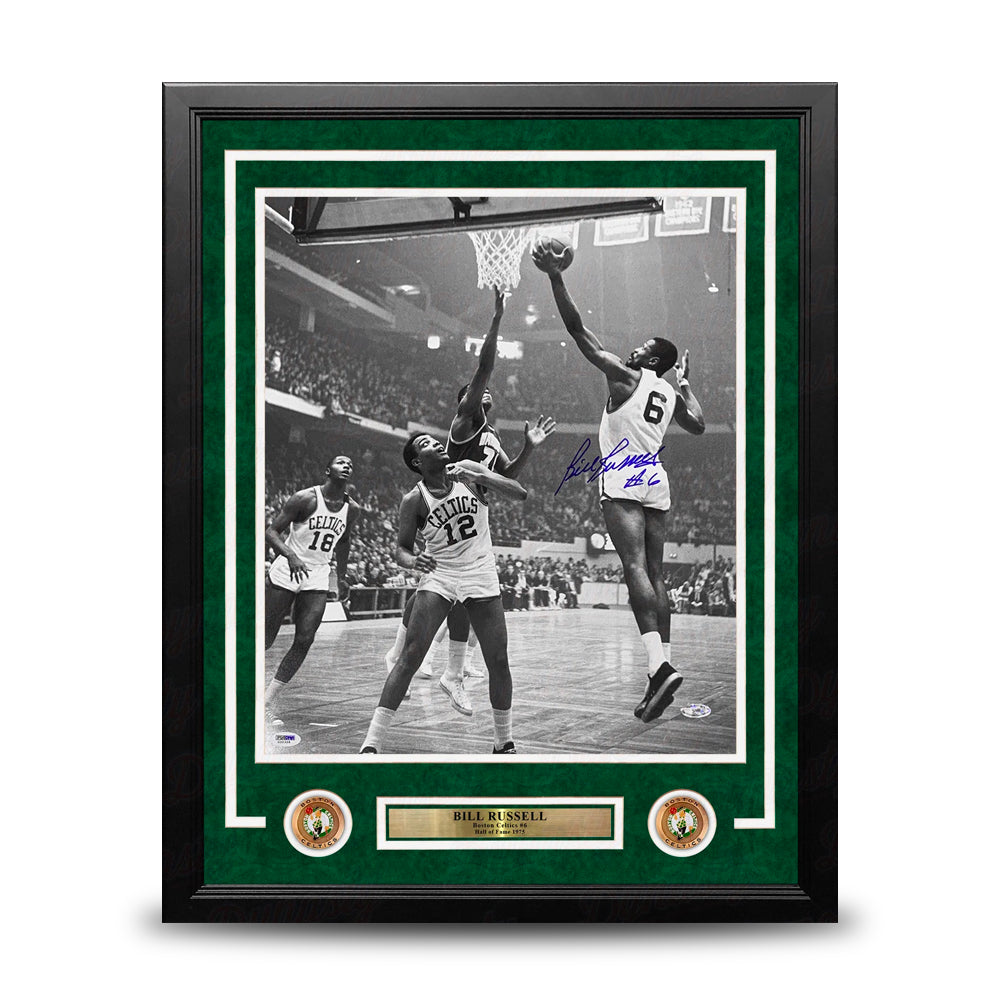 Bill Russell Making a Layup Boston Celtics Autographed 16" x 20" Framed Basketball Photo - Sports Collectibles, Sports Memorabilia, Sports Fan Shop, Sports Gifts