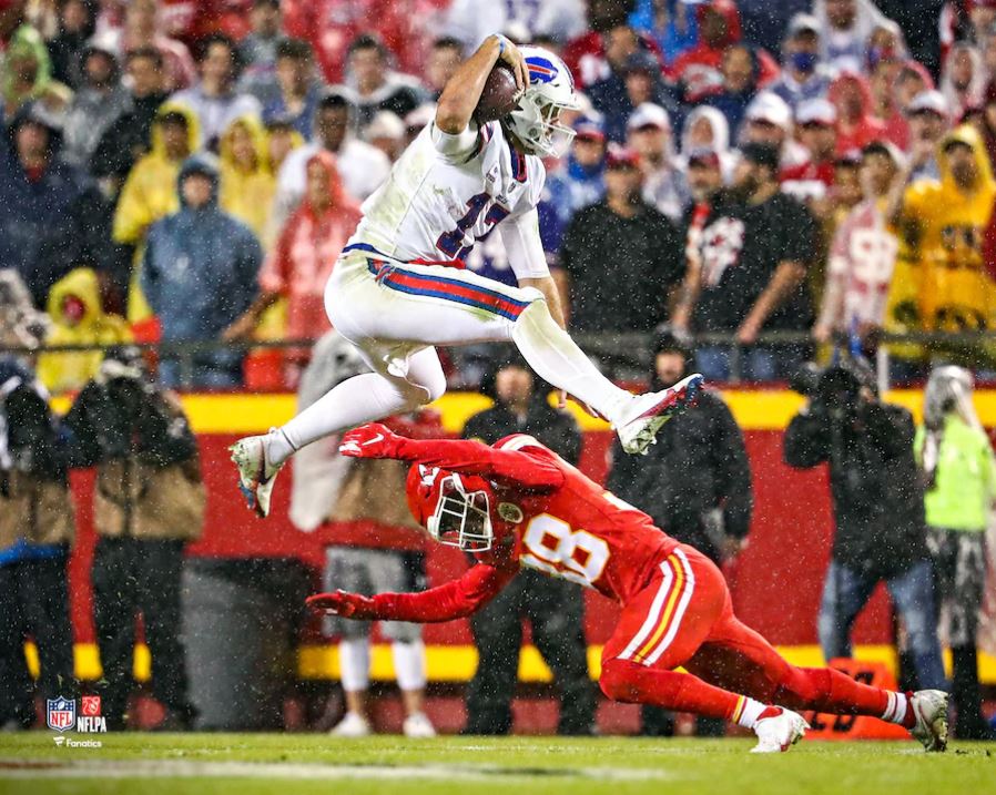 Josh Allen Defender Hurdle Buffalo Bills 8" x 10" Football Photo - Sports Collectibles, Sports Memorabilia, Sports Fan Shop, Sports Gifts