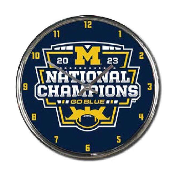 Michigan Wolverines 2024 CFP NCAA National Champs 12" Round Chrome Clock - 757 Sports Collectibles