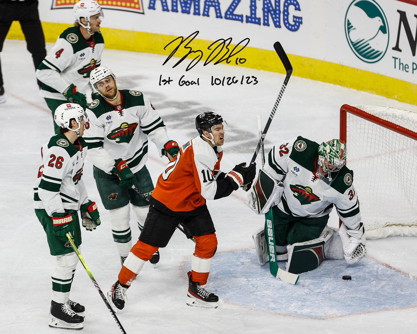 Bobby Brink First Career Goal Autographed Philadelphia Flyers 11" x 14" Photo with Date Inscription - Sports Collectibles, Sports Memorabilia, Sports Fan Shop, Sports Gifts